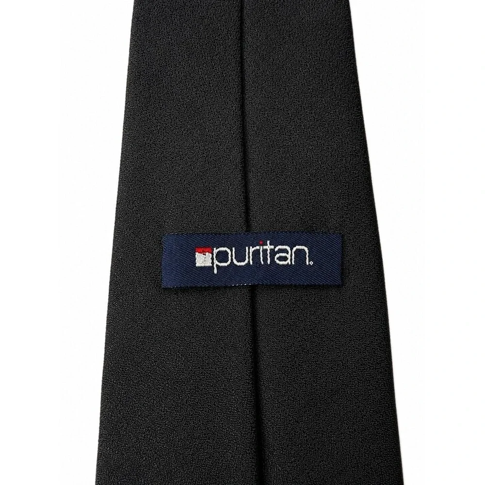 Puritan Black Skinny Necktie Tie Bar Clip Men's Pre-Tied Adjustable EUC 57x2.5
